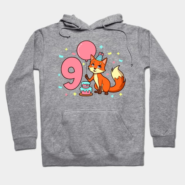 I am 9 with fox - girl birthday 9 years old Hoodie by Modern Medieval Design